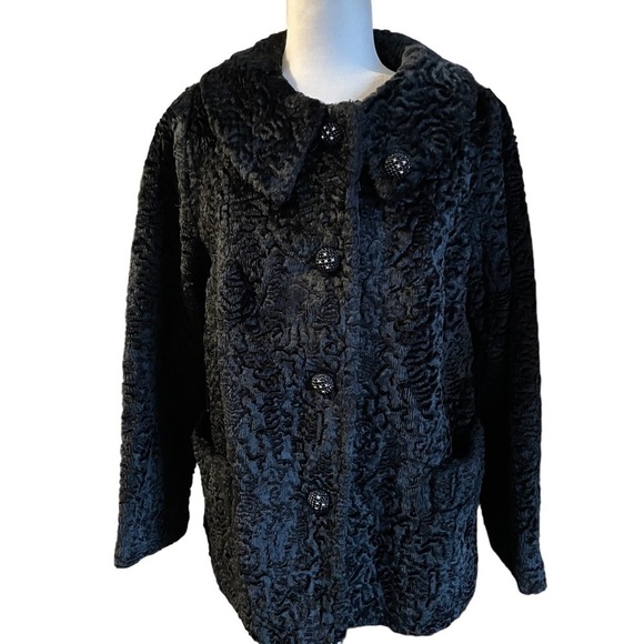 LANE Bryant Vintage Faux Fur Jacket Coat Black - Picture 2 of 7